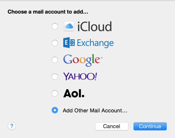 choose mail account type