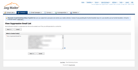 View Suppression Email List